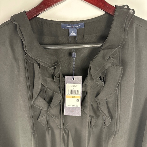 NWT Tommy Hilfiger Black Sleeveless Blouse With Ruffle Trim - Picture 5 of 6